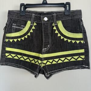 NWT Washborn Neon Tribal Print Denim Shorts | Y2K Festival Vibes | Size 27 Black